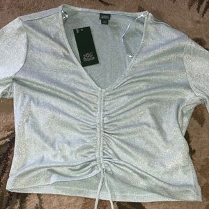 Misty blue crop top with tie